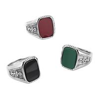 Großhandel Silberfarbener Vintage Gravierter Quadratischer Glas-Siegelring Breiter Ring Maßgefertigter Herren Retro Statement Fingerschmuck
