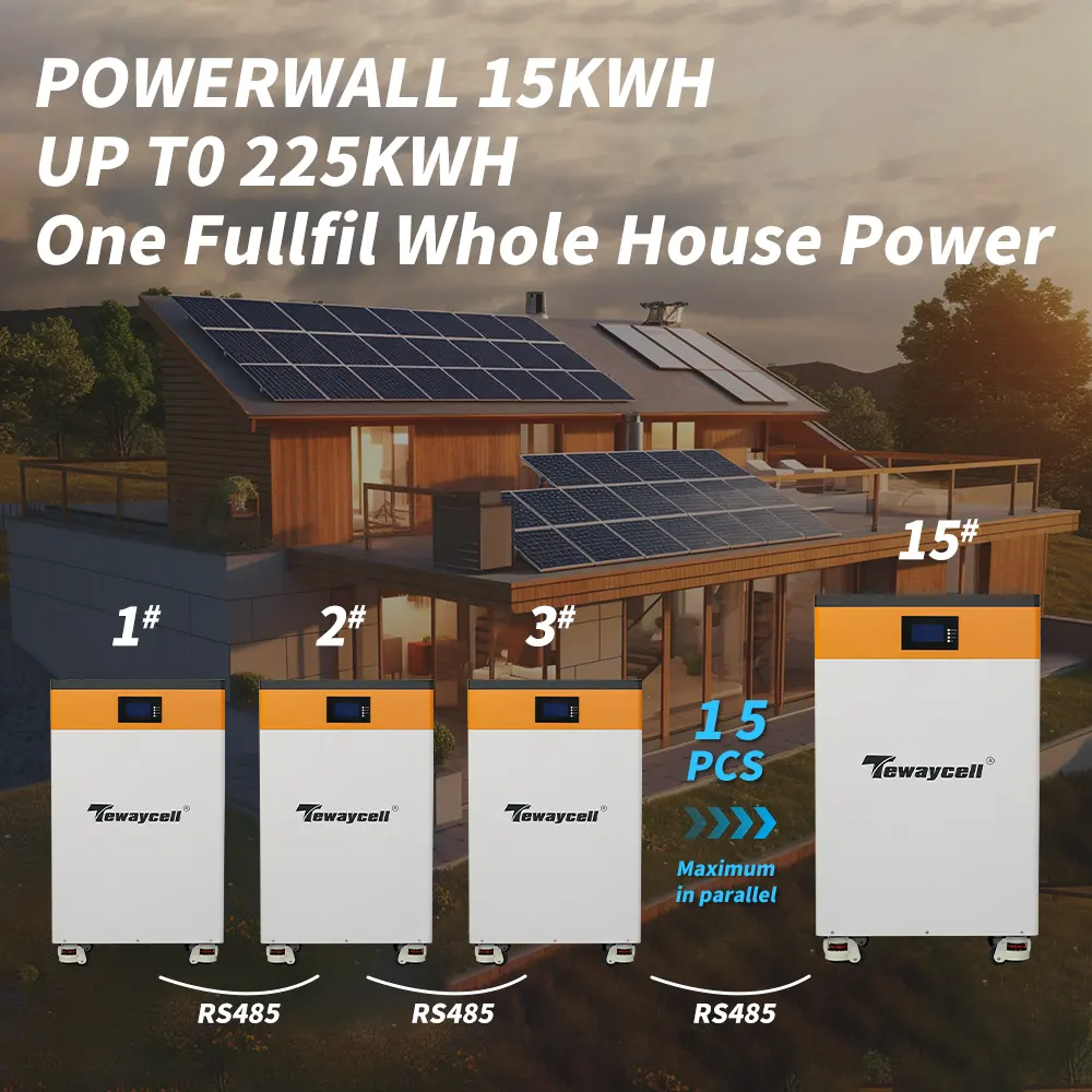 Tewaycell 10 Jaar Garantie Power Wall 48V/51.2V 300ah 15kwh Thuis Energieopslagsysteem