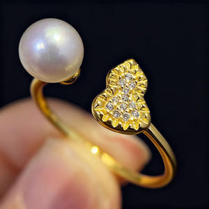 10762 DIY <b>Pearl</b> Accessories S925 Silver <b>Ring</b> Stand with 7-8mm Round Beads Fashion Edition Silver Jewelry with Shell Inlay - Product Image 1