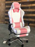 Chaise de jeu ergonomique en cuir souple avec accoudoirs 2D, inclinable, rose, avec éclairage LED RGB