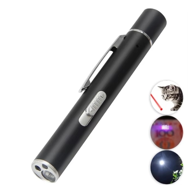 3in1 Laser Pointer Usb Charging 395nm Uv Light Flashlight and Lazer for Cats Multifunction Blacklight Magnetic Tail Cover