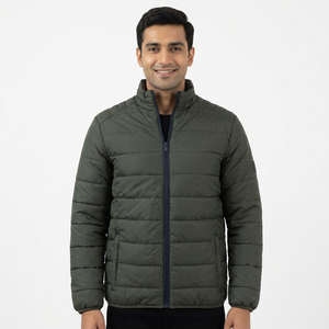Men's Premium Quality Winter Puffer Jacket Custom Print Quilted Oversized Hooded Coat Stand Collar Soft <b>Canvas</b> Zipper Design - Product Image 1