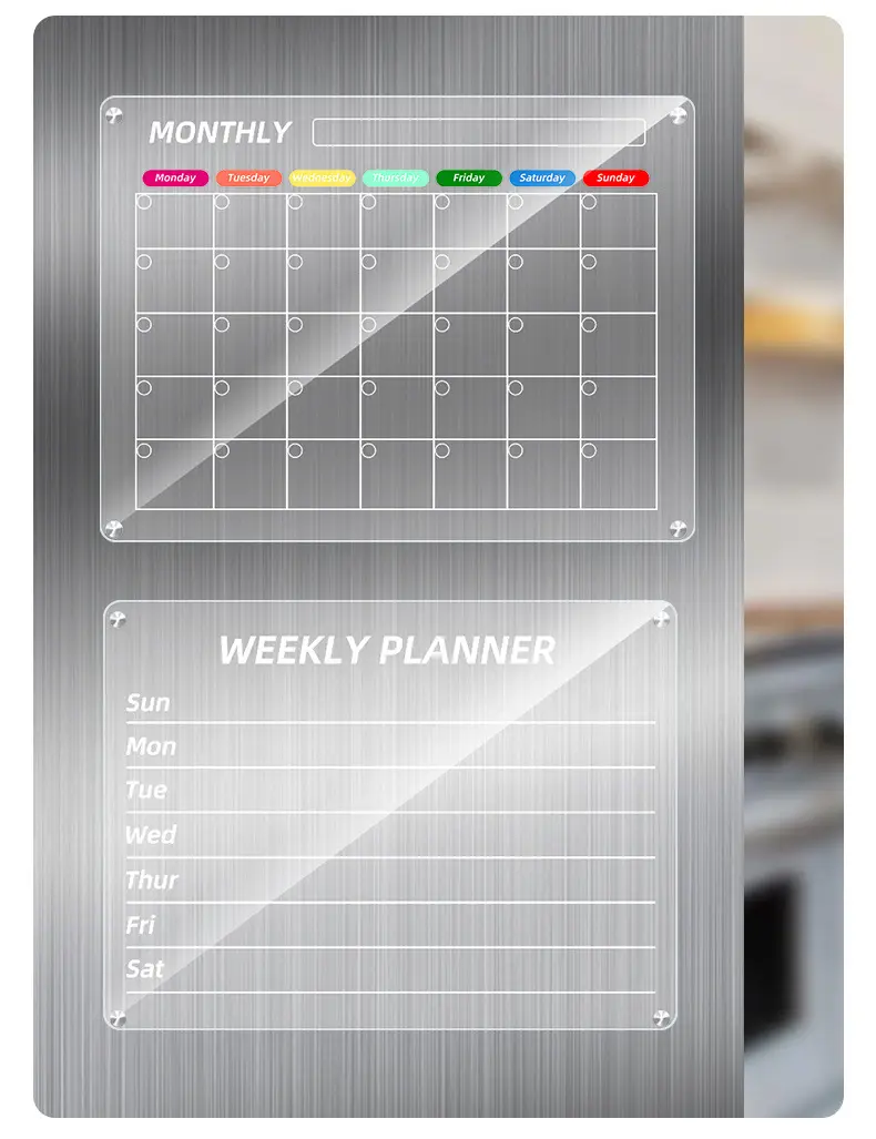 לוח כתיבה אקרילי שקוף לוח כתיבה של לוח כתיבה שבועי ולוח זמנים חודשי מדבקת מקרר מגנטי לוח זמנים חודשי