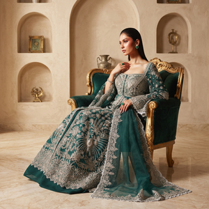 Elegant Green Silk Lehenga Choli With Silver Embroidery Floor-Length <b>Wedding</b> <b>Dress</b> <b>For</b> <b>Women</b> India Pakistan Style - Product Image 1