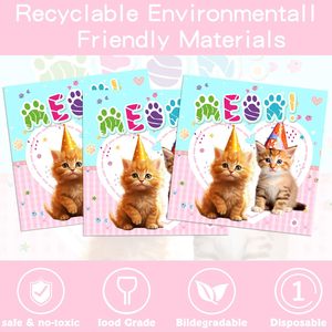 80 pièces de décorations d'anniversaire pour chat, ensemble complet de vaisselle en papier comprenant assiettes, gobelets, serviettes, décorations de fête d'anniversaire sur le thème du chat - Product Image 4