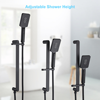 Ensemble de douche encastré moderne en laiton noir mat avec mitigeur à 2 poignées, cartouche céramique et barre de douche coulissante à jet pluie