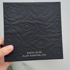 White Rose Plant Essential Oils Rigid Box Embossed Flower Design Black Art Paper <b>Square</b> Cosmetic Packaging High-End Gift Box - Product Image 3