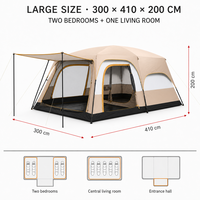 Tente de camping familiale pour 8 à 12 personnes, grande tente à 2 chambres et 1 salon, abri extérieur imperméable pour les voyages en groupe