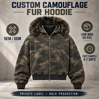 Sweat à capuche camouflage personnalisé en fourrure, zippé, coupe oversize et carrée, épais, effet vieilli, unisexe, style streetwear, fournisseur en gros pour marques
