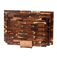 Planche à découper ronde pliable en bois d'acacia à grain traversant, ensemble de trois pièces avec rainure de drainage, compatible lave-vaisselle