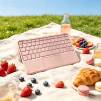 Keyboard Nirkabel Pink 5.0 Ukuran Penuh dengan Touchpad USB-C LED Backlit untuk Tablet iPad 10.2 dan 10.5 Inch