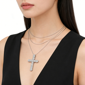 CUSTOM SILVER 10K/14K/18K GOLD PLATED LAB GROWN CVD DIAMOND CLASSIC ENGAGEMENT GIFT SWEATER <b>CHAIN</b> NECKLACE <b>CROSS</b> PENDANT - Product Image 3