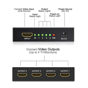 Répartiteur <span class=keywords><strong>HDMI</strong></span> Ultra Haute Définition à Haute Vitesse 4Kx2K 4 Ports, Répartiteur Vidéo <span class=keywords><strong>HDMI</strong></span> 1x4 1x2 4K30Hz <span class=keywords><strong>HDMI</strong></span> V1.4, Répartiteur 1 Entrée 4 Sorties 4K 3D 1080P - Product Image 3