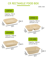 Contenants alimentaires rectangulaires en bambou pour micro-ondes de 750 ml avec couvercle, marque Harvest, modèle CR750, à un seul niveau