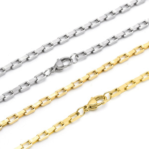 Wholesale Women Gold Filled Square Box Chain Stainless Steel Rectangle Link Choker Necklace - Product Image 1