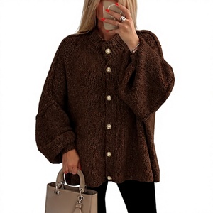 Cardigan en tricot épais pour femme, coupe ample, manches longues, boutonné, chaud, pour l'automne et l'hiver - Product Image 1