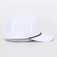Chapeau de golf de sport en polyester imperméable à 5 panneaux avec logo en PVC personnalisé blanc, papa Gorras perforé découpé au laser, casquette de baseball en corde