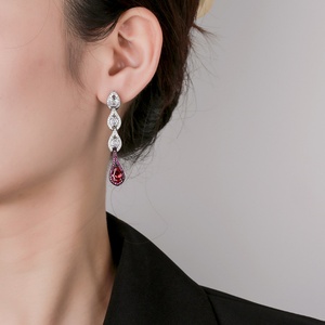 Fashion Statements Jewelry Eco-friendly Copper Pear Cut 6*9mm <b>Red</b> Zircon Black Gold & Silver Plated Two Tone <b>Drop</b> <b>Earrings</b> - Product Image 6