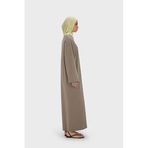 Teal <strong>Linen</strong> Silk Side Ruched <strong>Maxi</strong> <strong>Dress</strong> Traditional Khimar Hijab Breathable Two-Piece Set Sleeves ODM/Ready Supply - Product Image 3