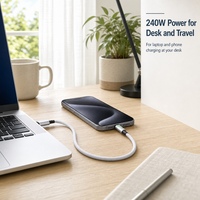 Câble de charge rapide tressé USB-C vers USB-C 240W avec indicateur LED de coupure intelligente, cordon de données 1M pour téléphone et tablette