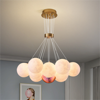 Lustre moderne en fer style crème, boule lune, LED doré, hauteur réglable, luminaire suspendu protecteur pour les yeux, chambre d'enfant, salon