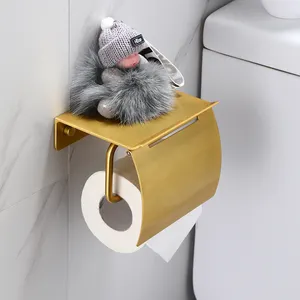 Wall Mounted Waterproof Gold Toilet Paper Holder With Shelf Bathroom Paper Holder With Lid Toilet Roll Holder