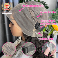 Péruque Cheveux Humains Bruts Invisi à Cordon de Serrage, Ajustement Parfait, Dentelle Frontale Transparente HD 360, Ondulée et Bouclée Profonde Effet Mouillé, Sans Colle