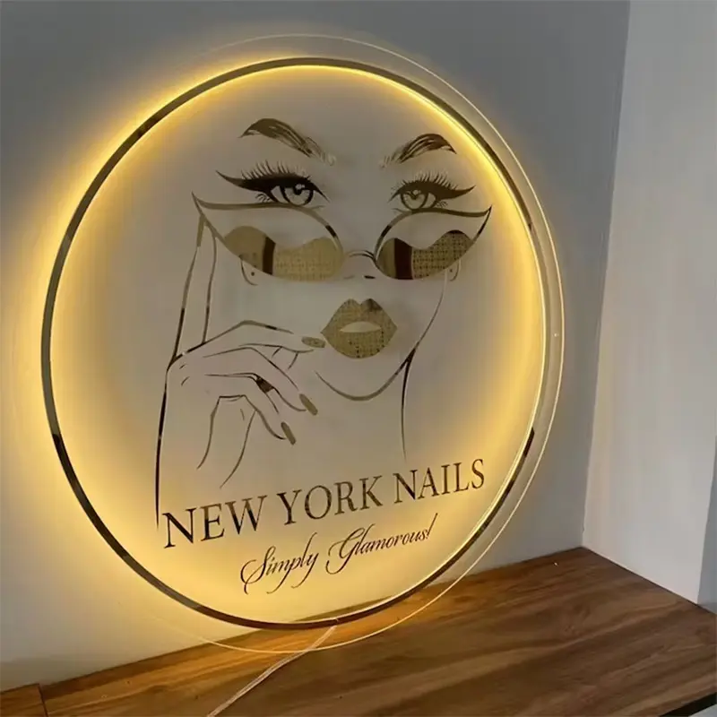 Özel yuvarlak akrilik kuaför stüdyo işareti 3D Neon ışıkları ayna logosu işareti ile satılık