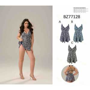 Costume da bagno intero da donna taglie forti con scollo a V, arricciato, controllo pancia, senza schienale, per l'estate, all'ingrosso, nuovo BZ77128 - Product Image 1