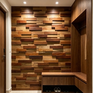 Revestimiento de Pared de Madera Cumaru con Patrón Chevron de Estilo Moderno de Mediados de Siglo para un Elegante Revestimiento de Pared Interior de Club o Salón Retro - Product Image 1
