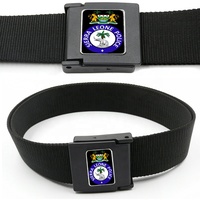 Ceinture large en nylon noir et bleu du Nigeria, 54 mm, robuste, personnalisable, avec boucle en plastique