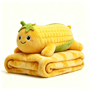 Blush Cheek Big Eye Vegetable <b>Shaped</b> Body <b>Pillow</b> + Attached Fluffy Blanket Double Purpose Corn Cob Plush Nap <b>Pillow</b> - Product Image 1