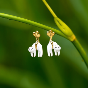 Fashion Drop <b>Earrings</b> 316L Stainless Steel PVD Gold Plating Sustainable Resistant White <b>Cat</b> Design - Product Image 3