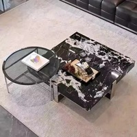 Table basse moderne de luxe léger, minimaliste, en acier inoxydable et marbre, avec plateau en verre trempé, design carré, disponible en tailles haute/basse, pour salon