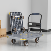 Chariot à plateforme portable industriel en nylon PP haute résistance, quatre roues, poignée pliable pour le transport de marchandises
