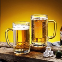 Duurzame, verdikte, gehard glazen bierpul, heldere, stevige drankenbeker, klassieke grote glazen bierpul met handvat