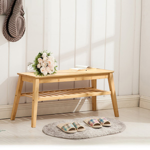 Simple Wooden <b>Shoe</b> Changing Bench Double Layer Natural Wood Color Entryway <b>Storage</b> <b>Rack</b> For Home Indoor Use - Product Image 1