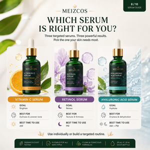 MEIZCOS - Trío de Suero con Vitamina C, Retinol y Ácido Hialurónico, 30 ml, Botella Verde, Suero Facial Iluminador, Reafirmante e Hidratante, Set de Cuidado Diario - Product Image 3