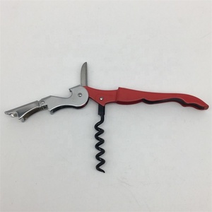 MOQ 100pcs Red Color Stainless Steel All-in-one Double <strong>Hinged</strong> Sea Horse Wine Bottle Corkscrew Foil Cutter Knife Can Opener - Product Image 4