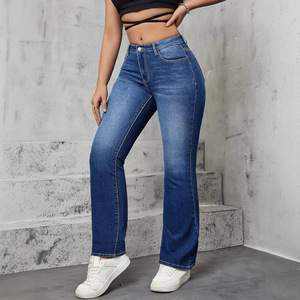 Women's Dark Blue High <b>Elasticity</b> Straight Leg <b>Jeans</b> Medium Stretch Crouching Waist Japanese Korean Leisure Style Europe - Product Image 2