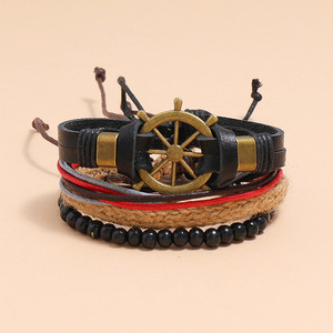 Bracciali in pelle multistrato intrecciato bracciali in pelle da uomo personalizzati personalizzati Vintage all'ingrosso - Product Image 2
