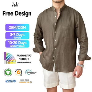 Camicie Estive da <span class=keywords><strong>Uomo</strong></span> Personalizzate in Lino con Colletto alla Coreana, Tinta Unita, Traspiranti e Senza Stiratura, a Maniche Lunghe - Vendita all'Ingrosso - Product Image 1