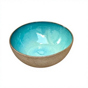 Bol de service en céramique durable et éco-responsable, rond, glaçure turquoise, design Wabi Sabi, passe au lave-vaisselle pour un usage quotidien - Product Image 1