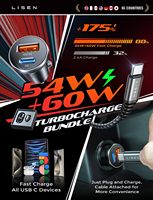 Pengisi Daya Mobil Cepat LISEN PD 36W PPS 54W Output Total Pengisian Cepat Adaptor USB Ganda untuk iPhone 17 16 15 Pro Max Penggunaan di Kendaraan