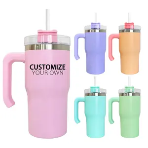 Insulated Sublimation Blanks Kids Quencher Tumbler with Handle Personalized Logo Design Metal Macaron Colored 20oz Travel Mugs