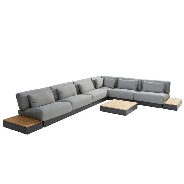 Sofa modern luar ruangan Modular, sofa teras bentuk L, set furnitur luar ruangan taman aluminium logam modular