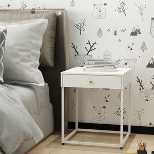 Mesa de Noche Metálica Blanca Barata en Oferta, Mesita de Noche para el Hogar, Mesa Auxiliar para Sofá, Mesa de Balcón con Cajón - Product Image 1