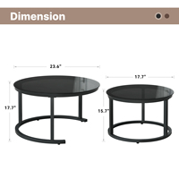 Ensemble de tables basses gigognes en verre décoratif moderne, 2 pièces, multifonctionnel, surface imperméable, pieds réglables, meubles pour la maison