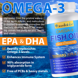 Acentiallabs 鱼油补充剂 <span class=keywords><strong>Omega</strong></span> <span class=keywords><strong>3</strong></span> 脂肪酸补充剂 <span class=keywords><strong>Omega</strong></span> <span class=keywords><strong>3</strong></span> 脂肪酸软胶囊 男士女士补充剂软胶囊 - Product Image 2