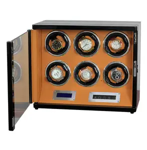 Luxury di alta qualità molle Automatic watch winder safe wood leather rotations watch winder box 6 slot touch screen LED